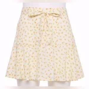 🆕 SO Yellow & Cream Floral Cottagecore Belted Flounce Ruffle Mini Skirt, Size XL